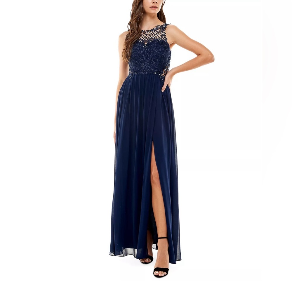 Jodi Kristopher Navy Maxi Prom Dress